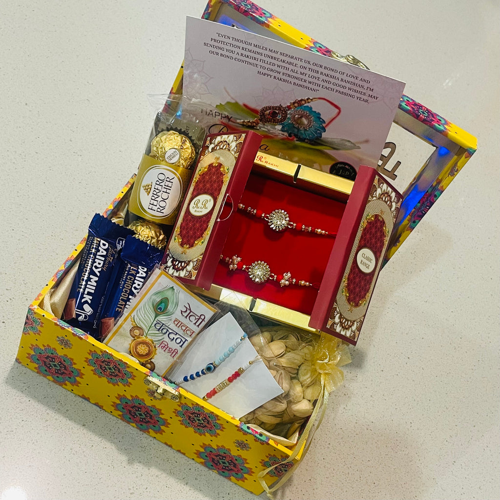 Brother & Bhabi Rakhi hamper( yellow beauty)