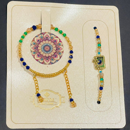 BROTHER BHABI RADHE KRISHAN RAKHI SET.