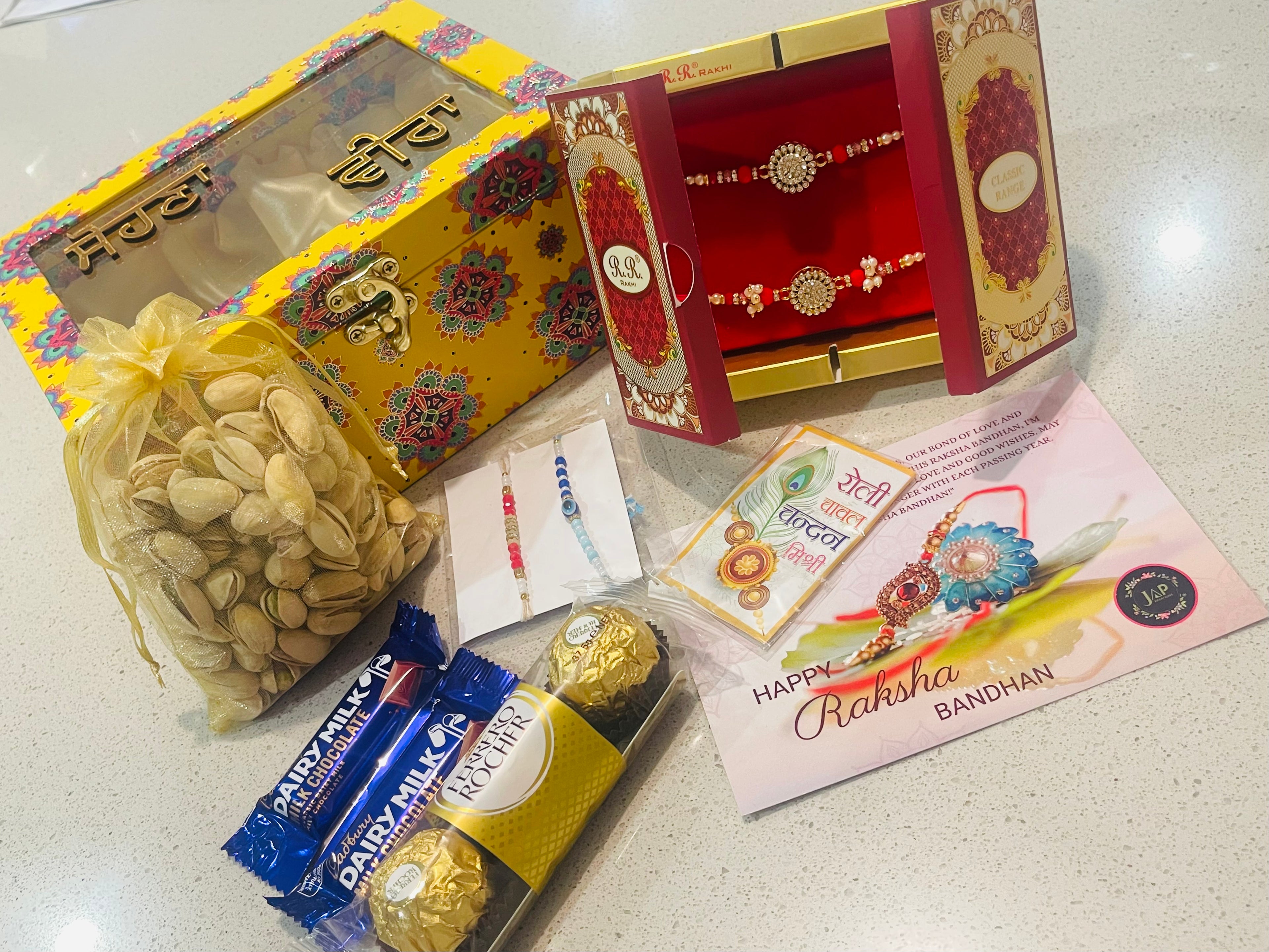 Brother & Bhabi Rakhi hamper( yellow beauty)